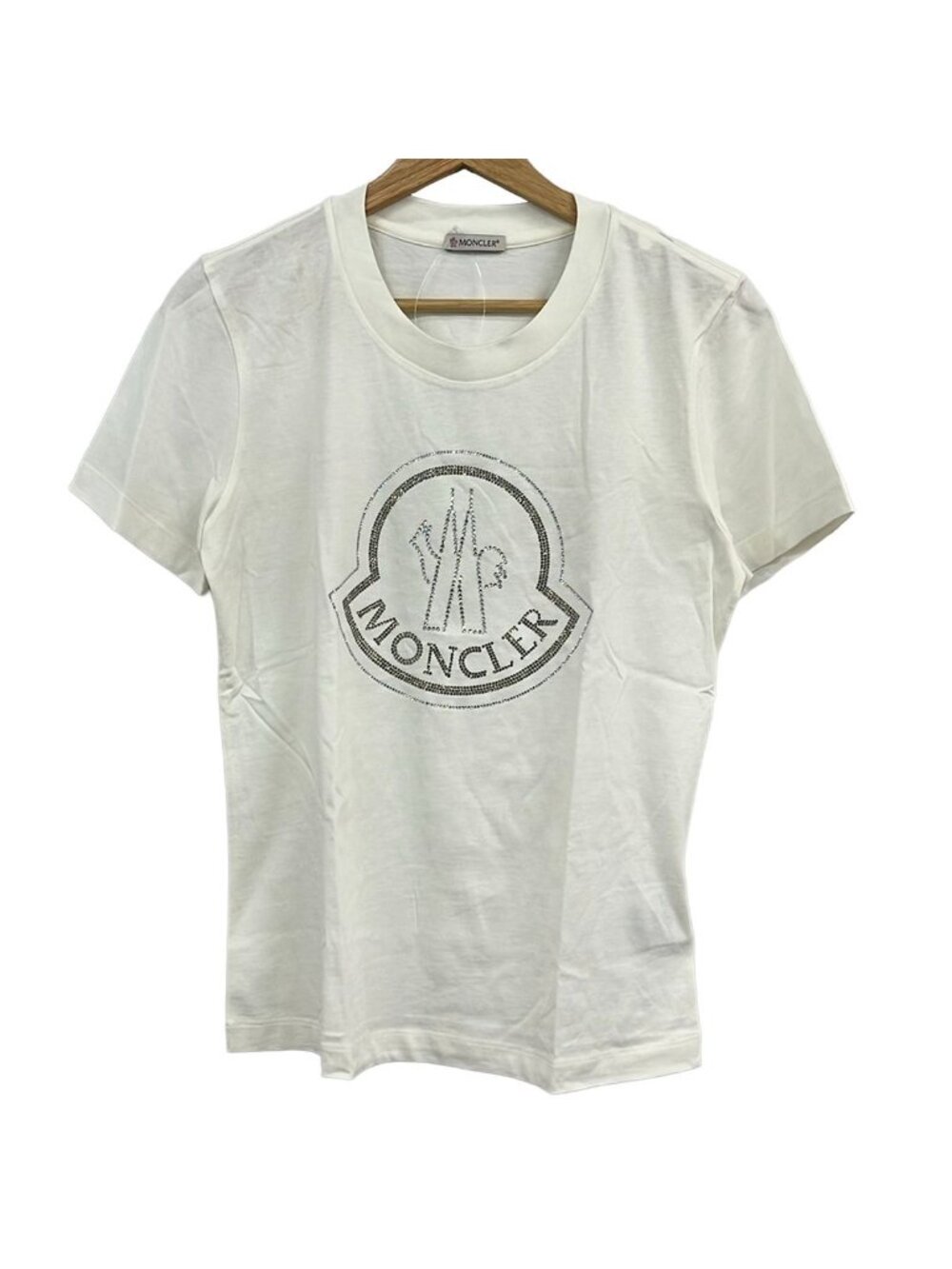 Moncler Short Sleeve T-Shirt Maglia Girocollo White Clear Crew Neck Rhinestone M